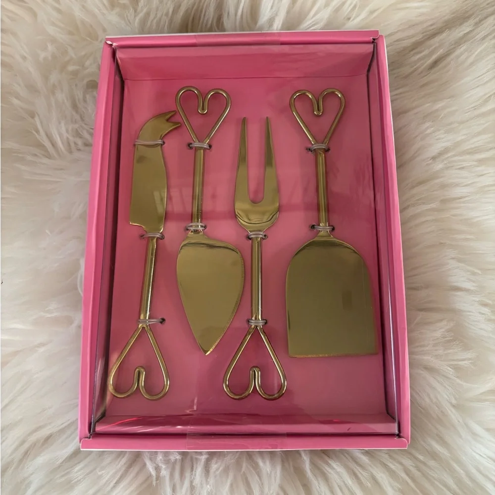 Heart Handle Gold Cheese Knife Set